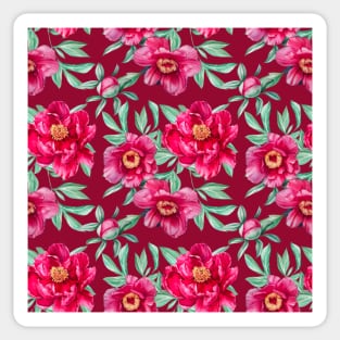 Bright peonies on bordo pattern Sticker